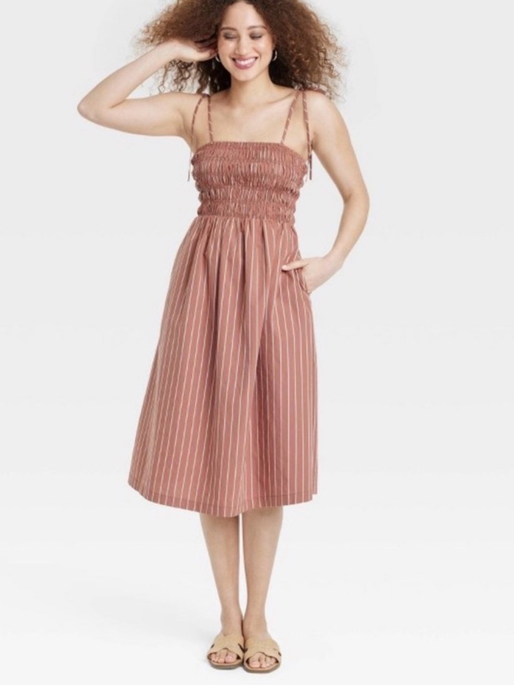 A New Day Women's Midi Smocked Seersucker Sundress